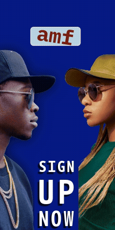 amf signup banner with two people facing each other