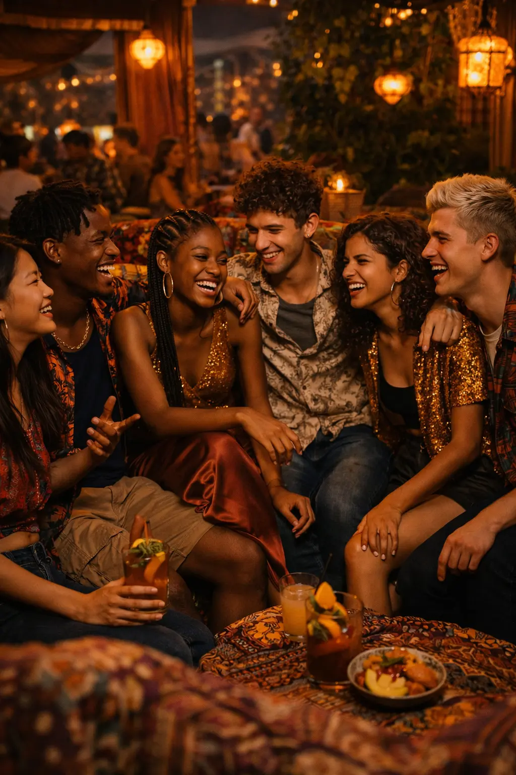 A group of friends chilling in a party vip area